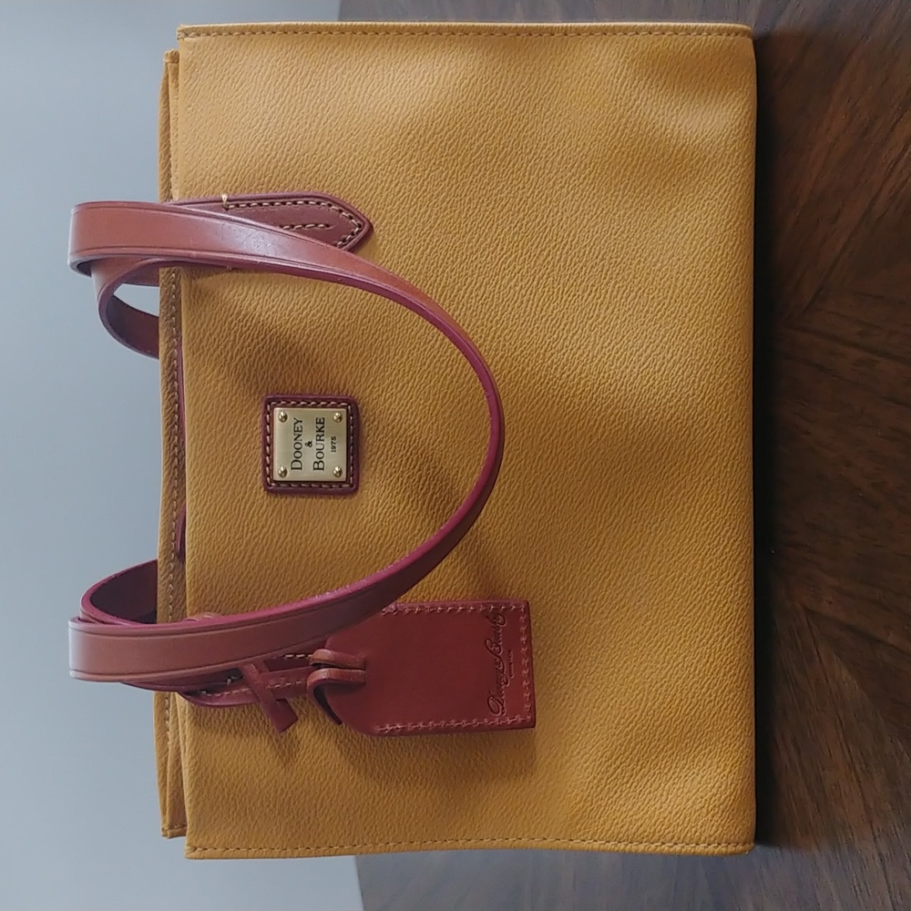 Dooney & Bourke Mustard Yellow Coated Cotton/Canvas Shoulder Bag Leather Straps